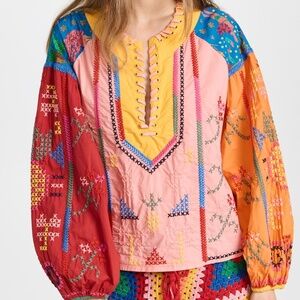 Farm Rio colorful top/blouse with embroidery